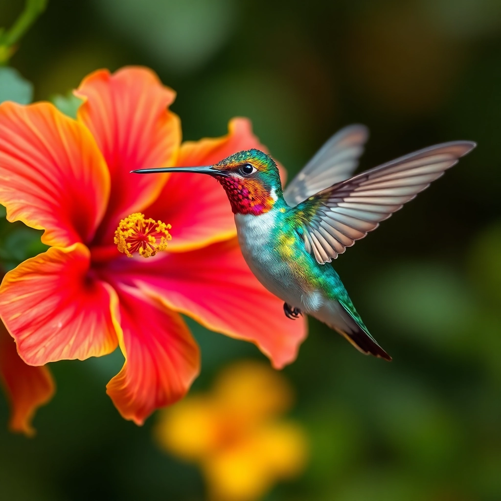 Free AI Hummingbird and Hibiscus iPhone Appealing Background